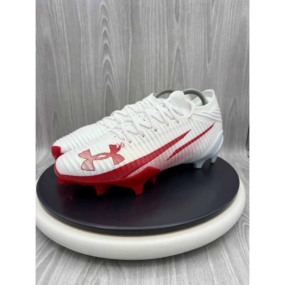 Under Armour UA Blur Pro Mens Size 9 White‎ Red Football Cleats 3028220-101